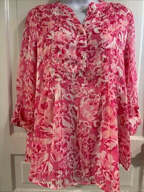 Kim Rogers Pink Floral Peasant Blouse Size L